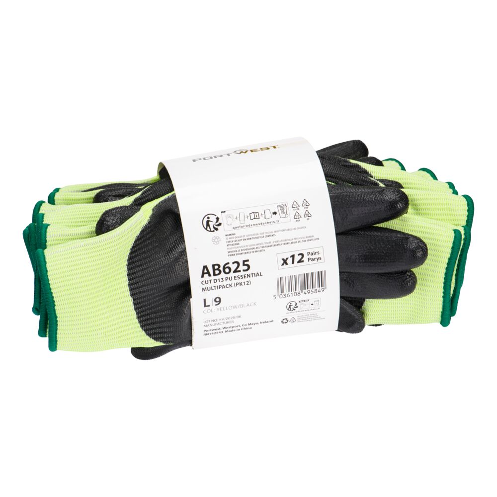 Rękawice antyprzecięciowe D13 PU Essential Multipack (PK12) — Żółty / Czarny