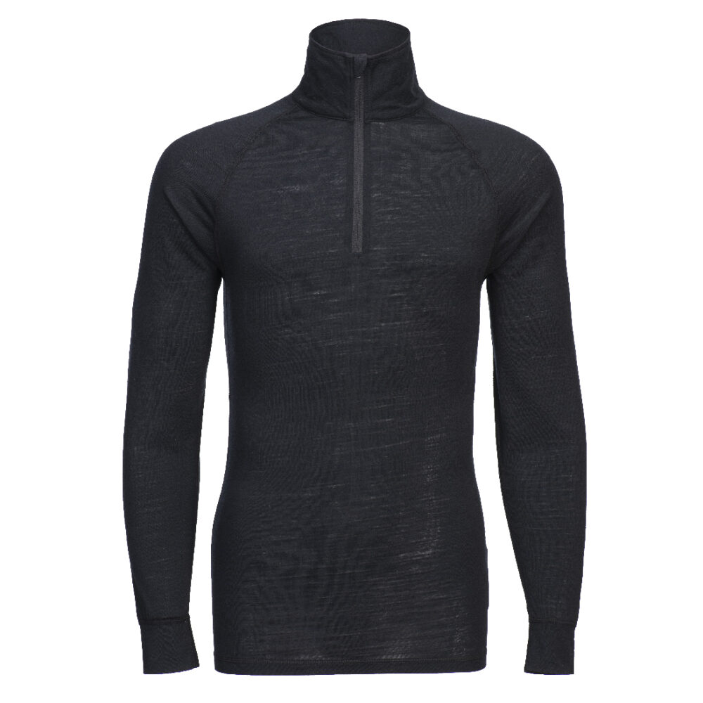 Bluza z zamkiem 1/4 z wełny Merino — Czarny