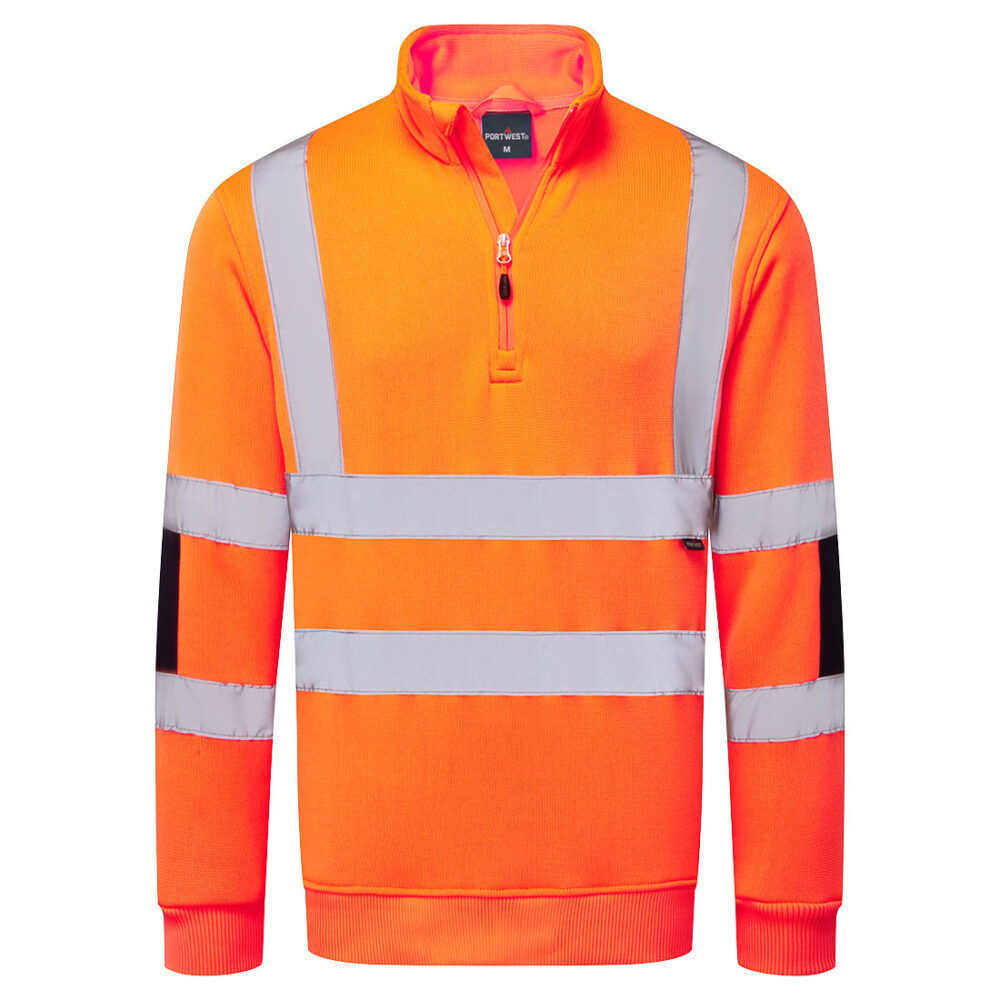 Hi-Vis Knitted Half Zip Sweatshirt — Pomarańczowy