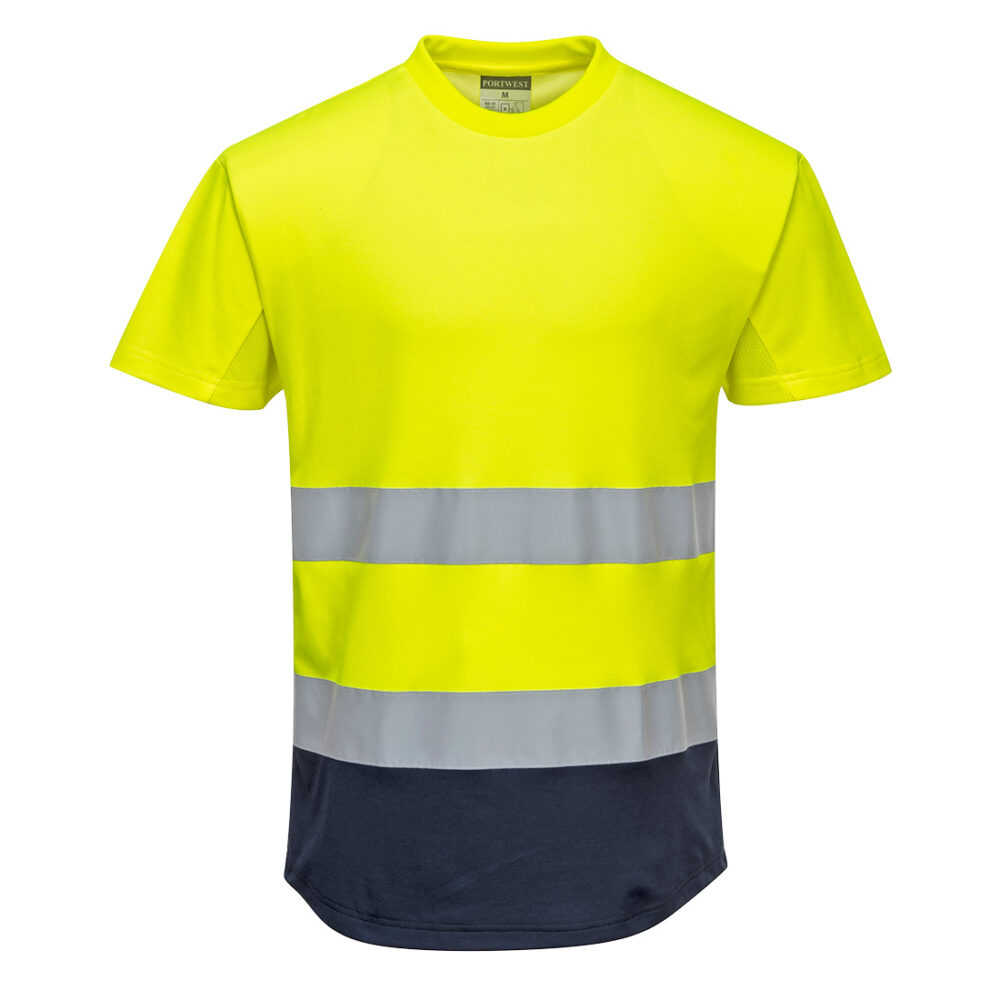 Dwukolorowy t-shirt siatkowy — Żółty / Granatowy