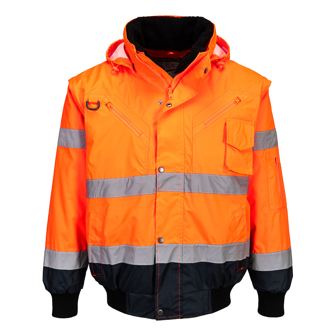 Kontrastowa kurtka ostrzegawcza Bomber 3 w 1 — Orange/Navy