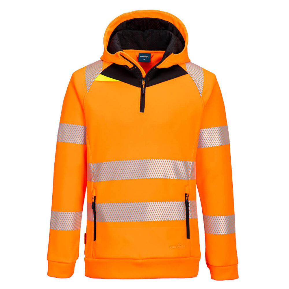 Bluza ostrzegawcza z kapturem DX4 i zamkiem 1/4 — Pomarańczowy / Czarny