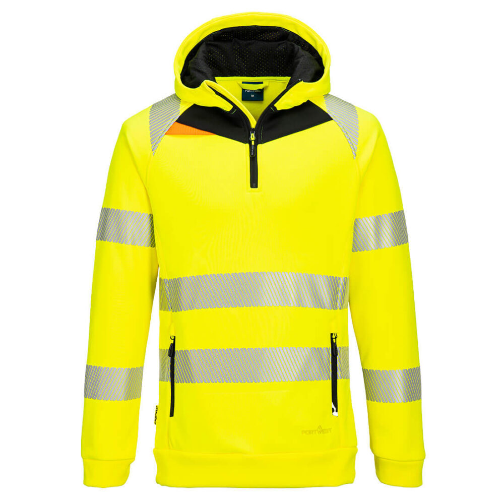 Bluza ostrzegawcza z kapturem DX4 i zamkiem 1/4 — Żółty / Czarny