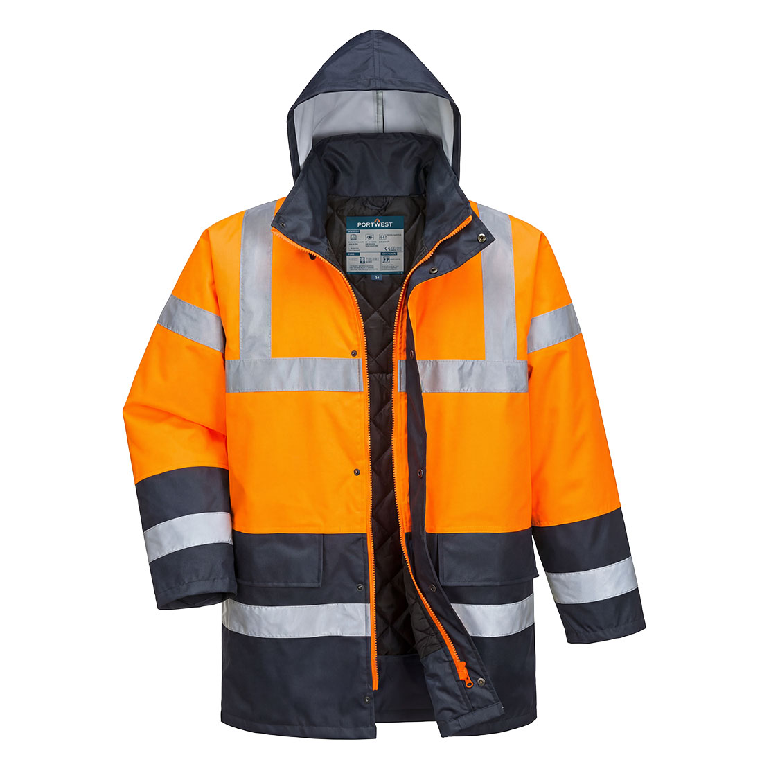 ES1 Essential Zimowa Kurtka Drogowa Hi-Vis z Kontrastem — Pomarańczowy / Granatowy