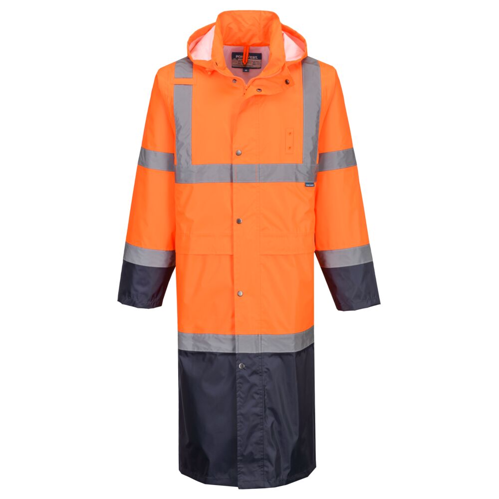 Hi-Vis Contrast Raincoat 122cm — Pomarańczowy / Granatowy