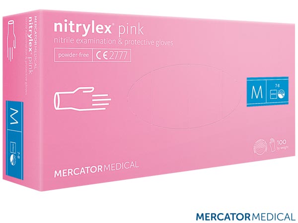 Rękawice nitrylowe w kolorze delikatnego różu - bezpudrowe, nitrylex® pink RMM-NITPINK