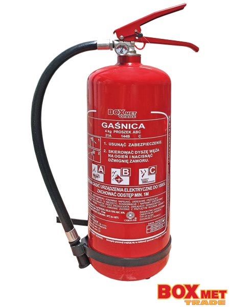 Gaśnica proszkowa 4 kg z klipsem, zawór aluminiowy BX-GP-4XABC-O
