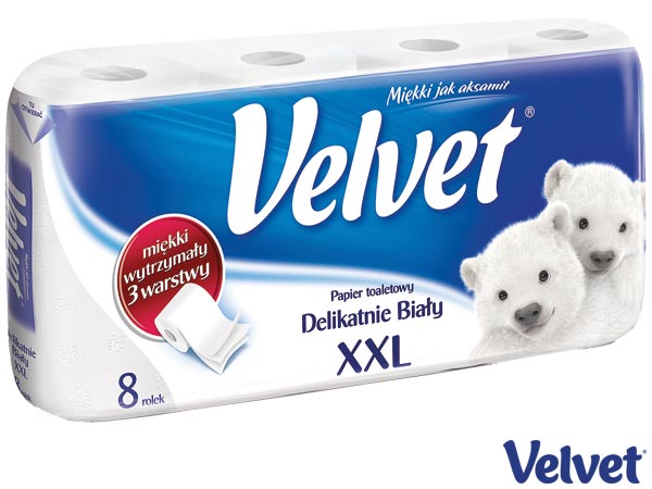Papier toaletowy XXL Delikatnie Biały 8 rolek VELVET-PAP