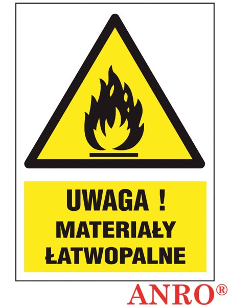 Znak ochrony PPOŻ "Uwaga! Materiały łatwo zapalne" ZZ-14P-2