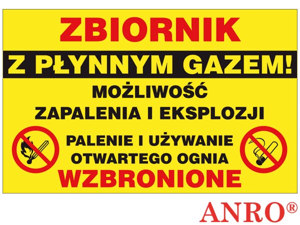 Znak gazowniczy "Zbiornik z płynnym gazem Możliwość zapalenia i eksplozji" ZZ-32G
