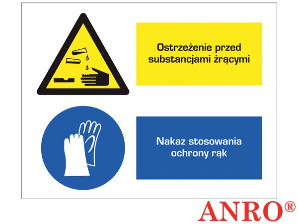 Znak BHP "Ostrz.przed substancjami żrącymi/ Nakaz stosowania ochrony rąk" ZZ-4OZ