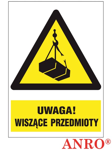 Znak BHP "Uwaga wiszące przedmioty" ZZ-5O-1