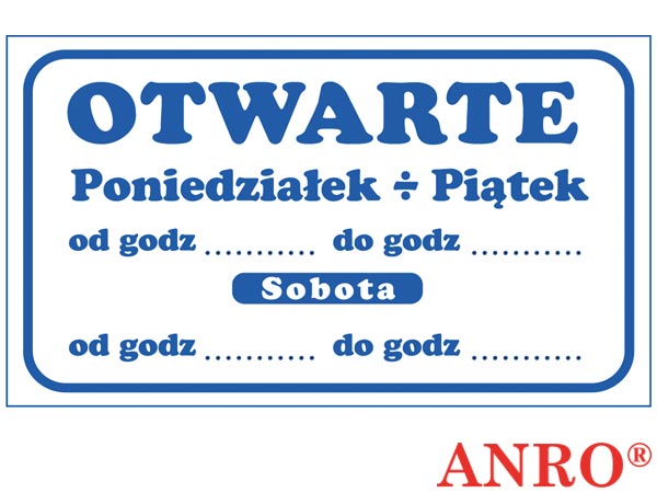 Znak "Otwarte poniedziałek-piątek" ZZ-71