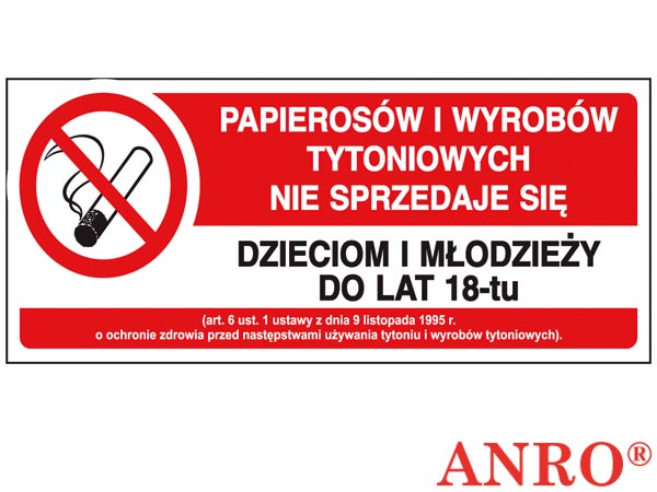 Znak "Papierosów i wyrobów tytoniowych nie sprzedaje się ..." ZZ-84