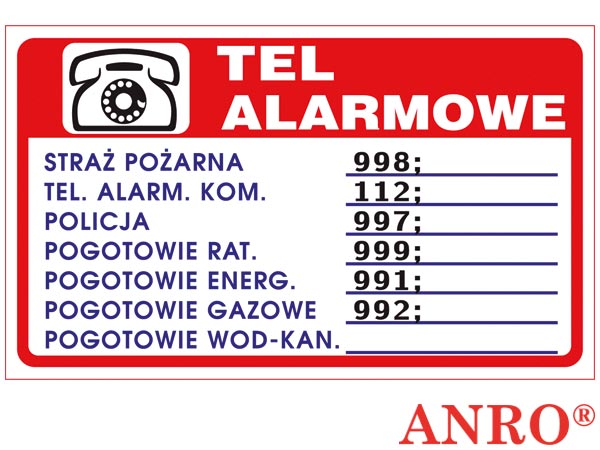 Znak "Telefony alarmowe" ZZ-94
