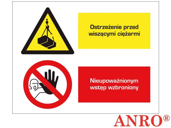 Znak BHP "Ostrz.przed wiszącymi ciężarami/Nieupoważnionym wstęp wzbroniony" ZZ-9OZ