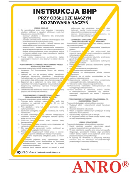 Instrukcja BHP i PPOŻ "BHP przy obsłudze maszyn do zmywania naczyń" ZZ-IBG33