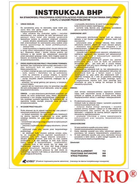 Instrukcja BHP i PPOŻ "BHP dla pracowników korzystających z butli z gazami przemysłowymi" ZZ-IBM13