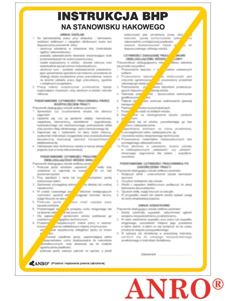 Instrukcja BHP i PPOŻ "BHP na stanowisku hakowego" ZZ-IBM19