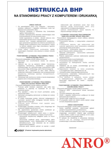 Instrukcja BHP i PPOŻ "BHP przy obsłudze komputera i drukarki" ZZ-IBN01