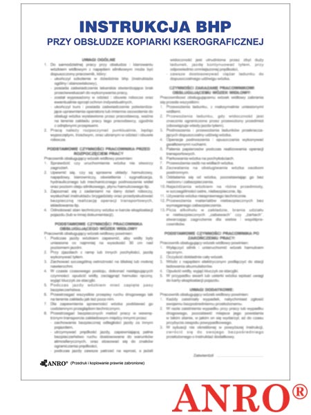 Instrukcja BHP i PPOŻ "BHP przy obsłudze kopiarki kserograficznej" ZZ-IBN03