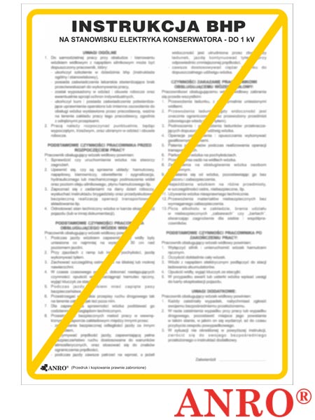 Instrukcja BHP i PPOŻ "BHP na stanowisku elektryka konserwatora - do 1 kV" ZZ-IBN12