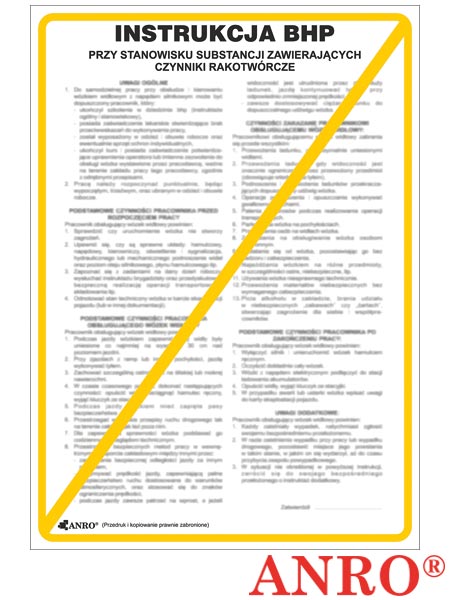 Instrukcja BHP i PPOŻ "BHP przy stosowaniu substancji zawierających czynniki rakotwórcze" ZZ-IBN25