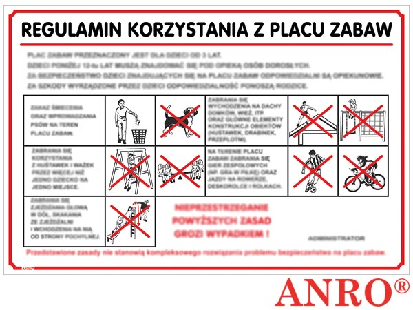 Instrukcja BHP i PPOŻ "Regulamin korzystania z placu zabaw" ZZ-IBN27