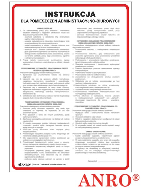 Instrukcja BHP i PPOŻ "PPOŻ dla pomieszczeń administracyjno - biurowych" ZZ-IP06