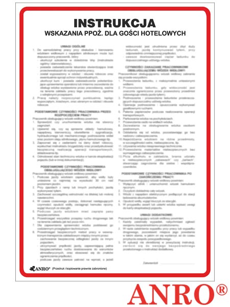 Instrukcja BHP i PPOŻ "Wskazania PPOŻ dla użytkowników obiektu (gości hotelowych)" ZZ-IP16