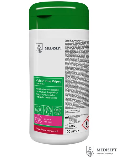 Alkoholowe chusteczki do mycia i dezynfekcji powierzchni w puszce, Velox® Duo Wipes MED-VELDUOWIP-P