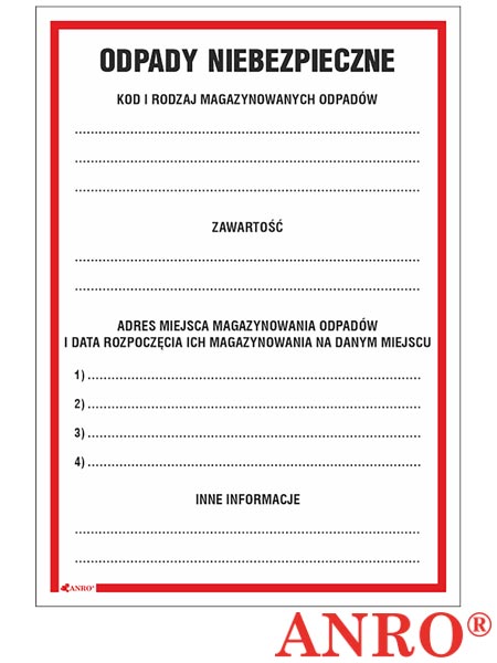 Etykieta informacyjna "Odpady niebezpieczne" Z-201