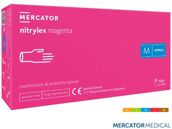 Rękawice nitrylowe w kolorze magenta - bezpudrowe, nitrylex® magenta RMM-NITMAGENTA