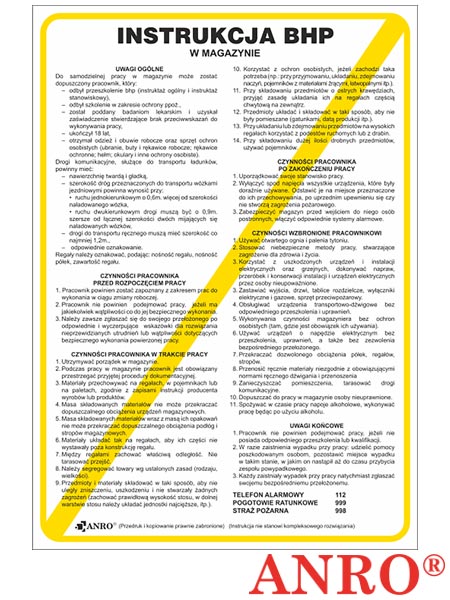 Instrukcja BHP „Instrukcja bezpieczeństwa i higieny pracy w magazynach" Z-IBT01