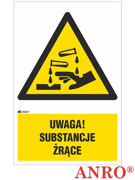Znak BHP „Uwaga! Substancje żrące” Z-IW023