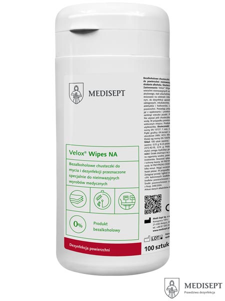 Bezalkoholowe chusteczki do mycia i dezynfekcji powierzchni, Velox® Wipes MED-VELWIPES