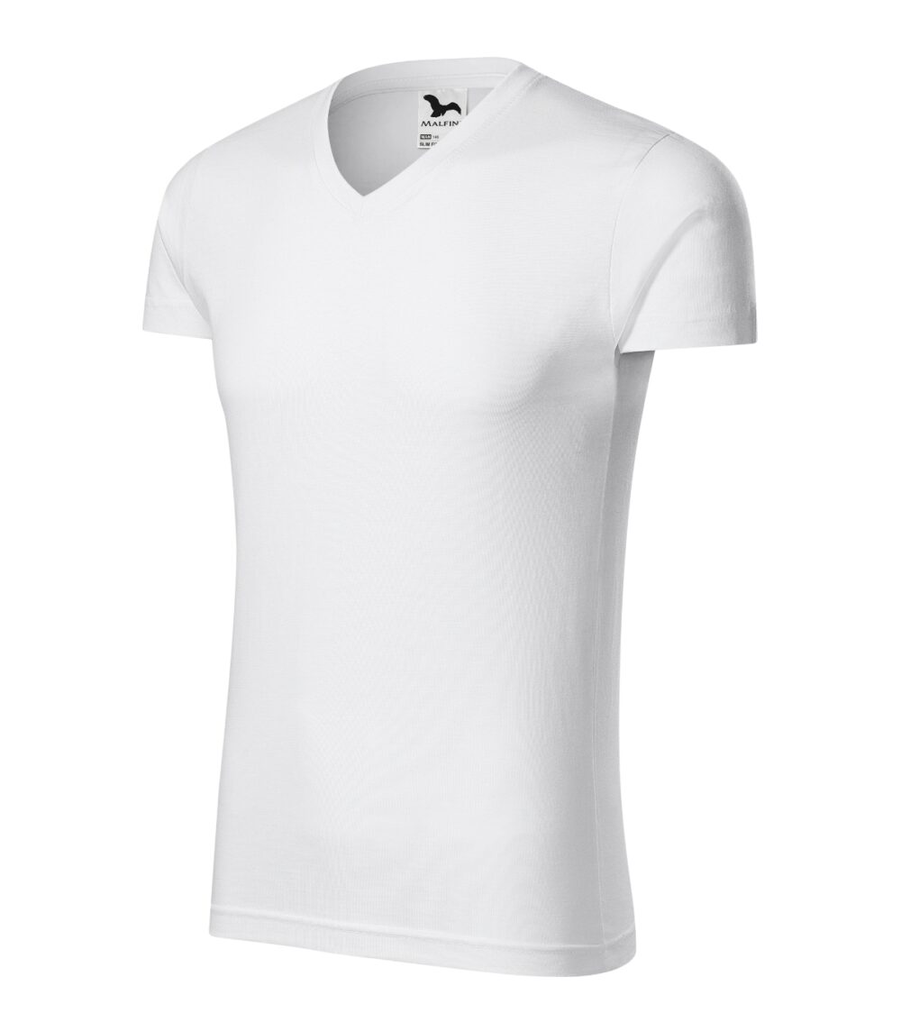 Koszulka męska MALFINI Slim Fit V-neck — Biały