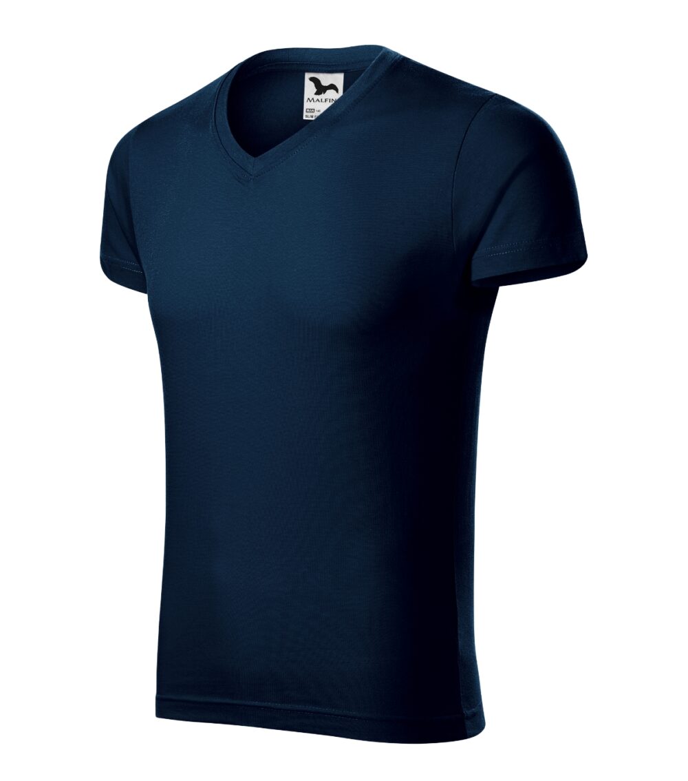 Koszulka męska MALFINI Slim Fit V-neck — Granatowy