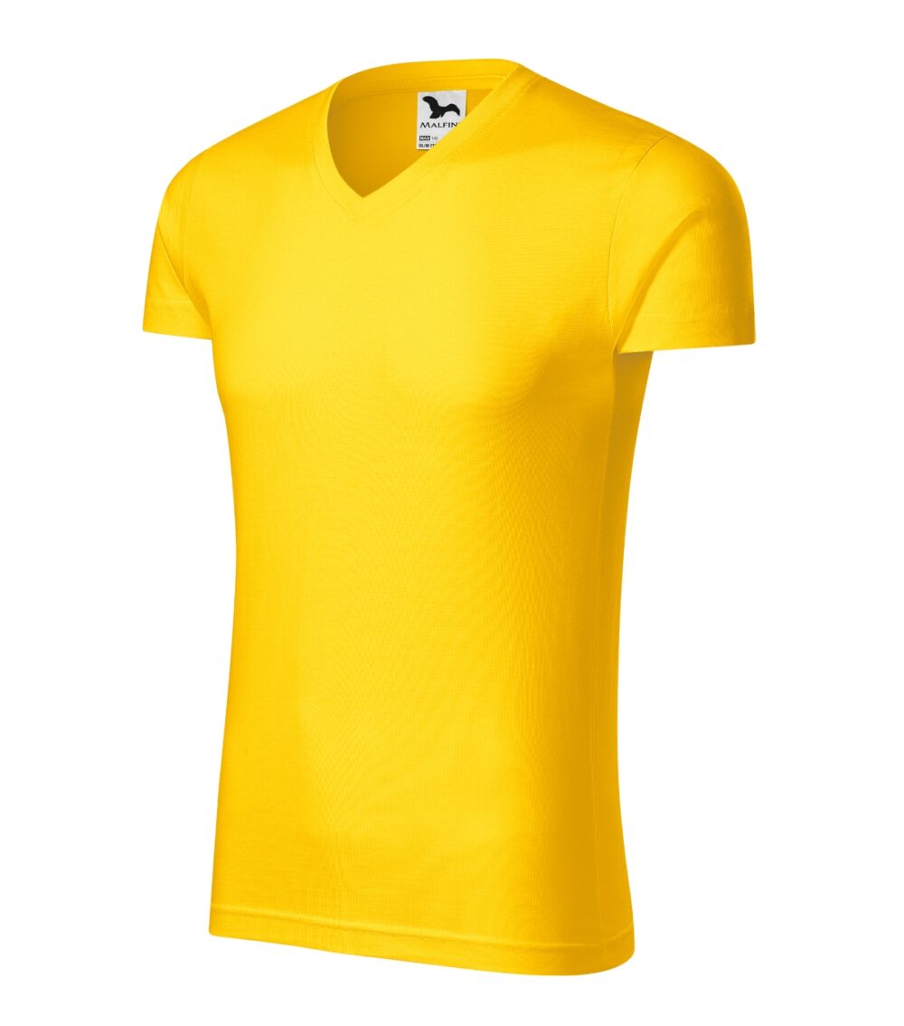 Koszulka męska MALFINI Slim Fit V-neck — Żółty