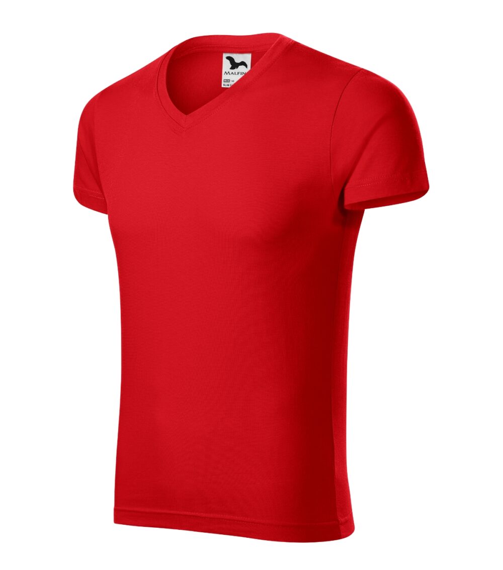 Koszulka męska MALFINI Slim Fit V-neck — Czerwony