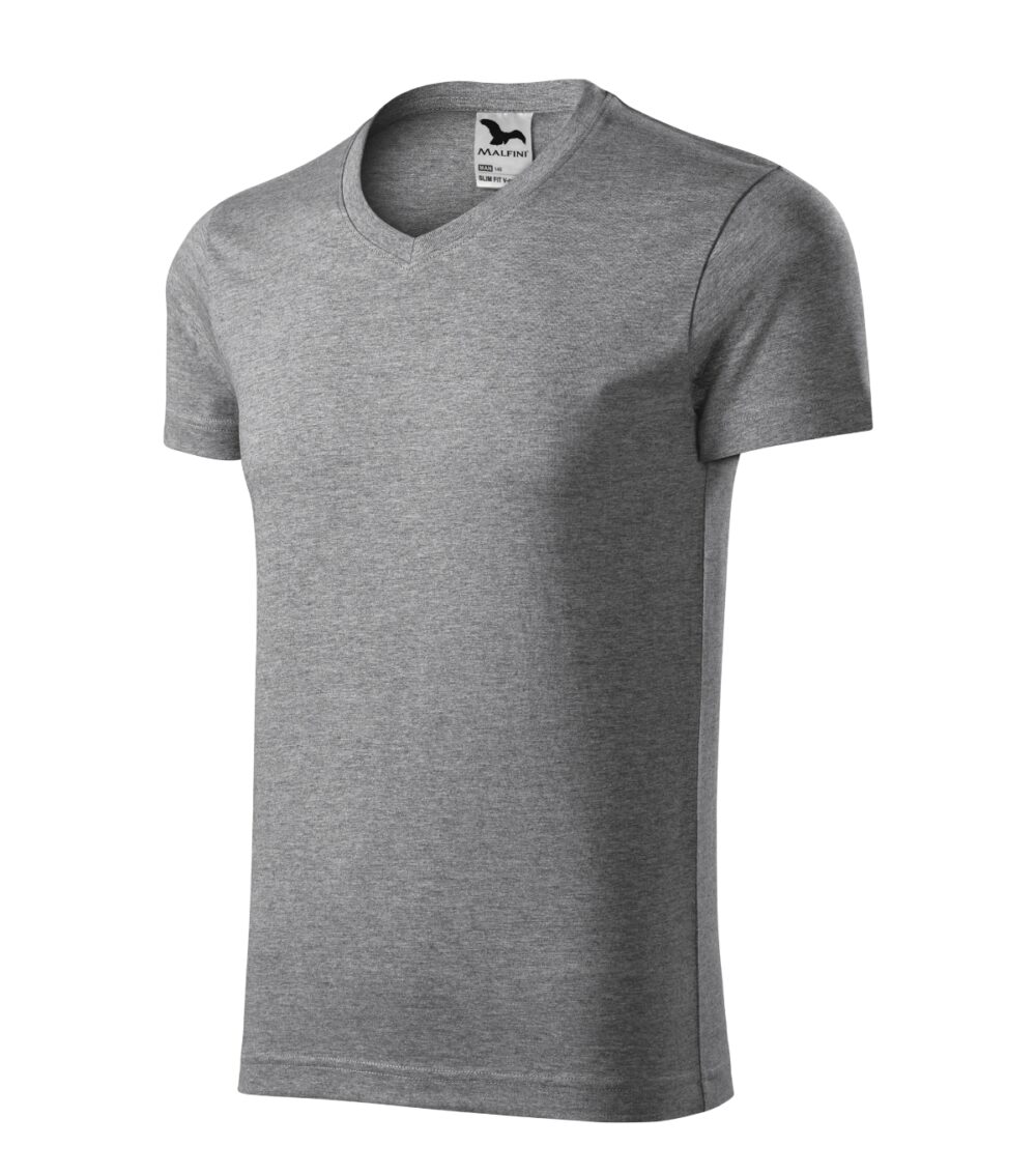 Koszulka męska MALFINI Slim Fit V-neck — Ciemnoszary melanż