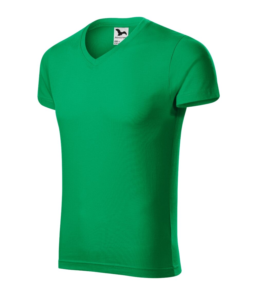 Koszulka męska MALFINI Slim Fit V-neck — Zieleń trawy