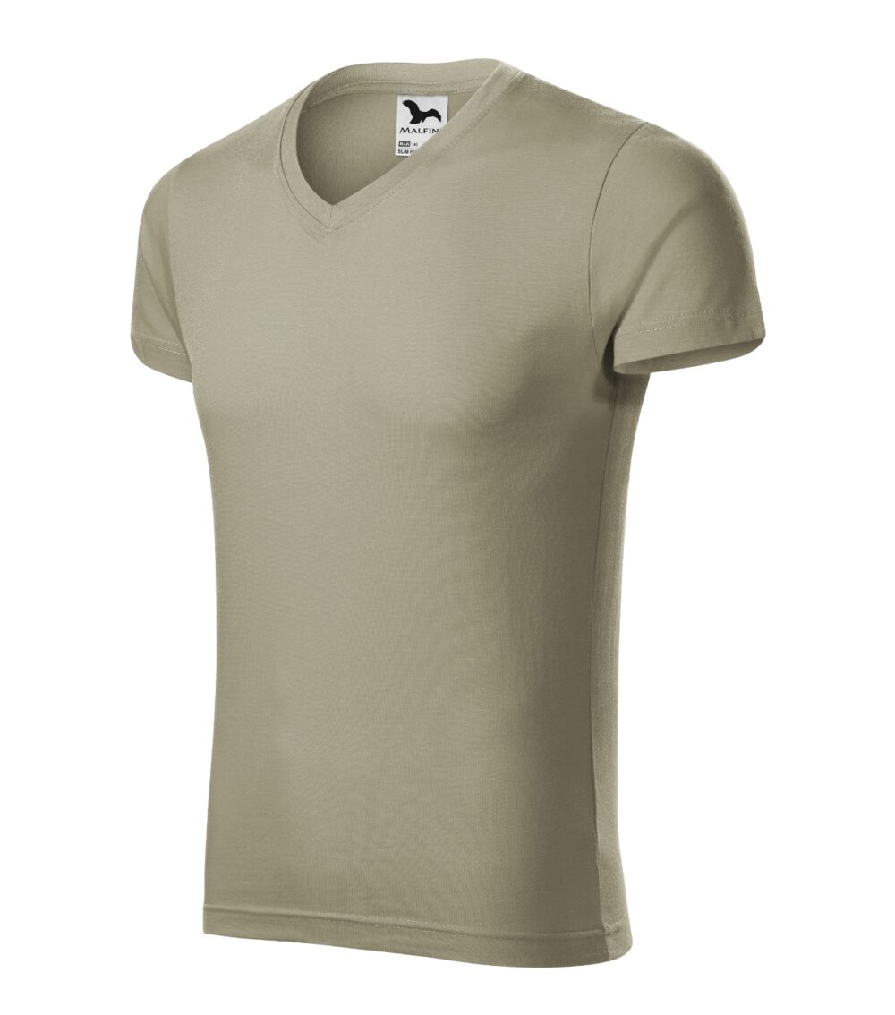 Koszulka męska MALFINI Slim Fit V-neck — Jasny khaki