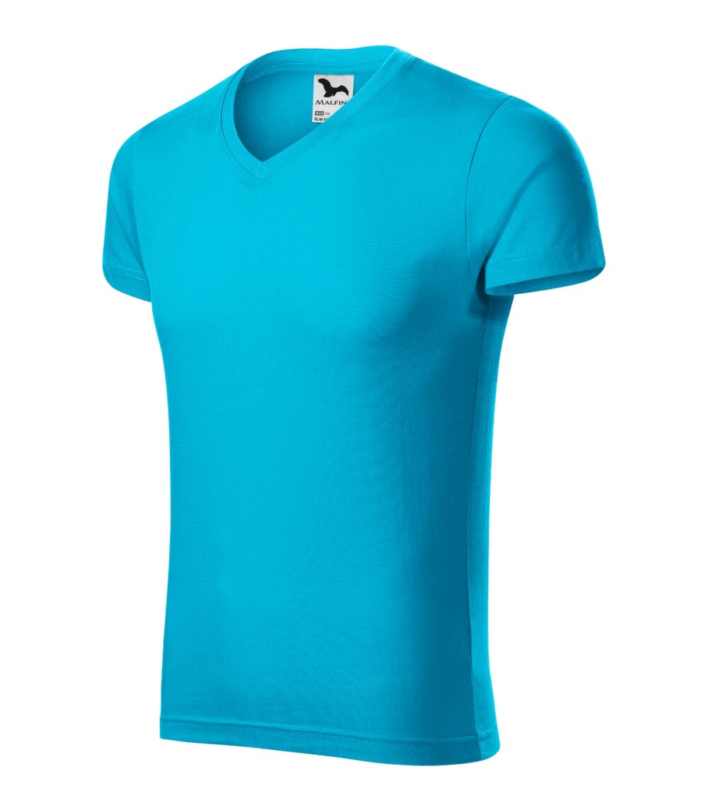 Koszulka męska MALFINI Slim Fit V-neck — Turkus