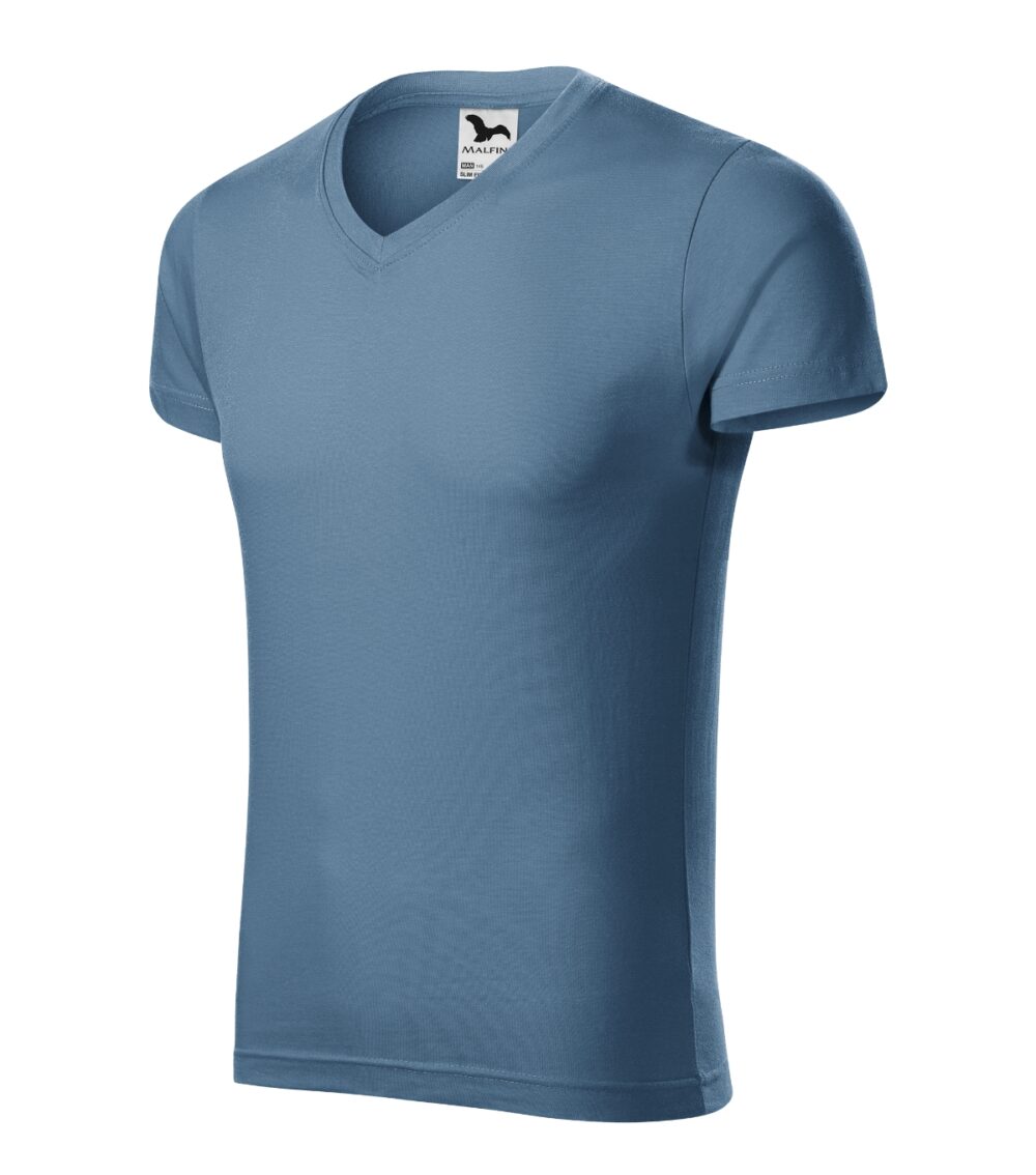 Koszulka męska MALFINI Slim Fit V-neck — Denim