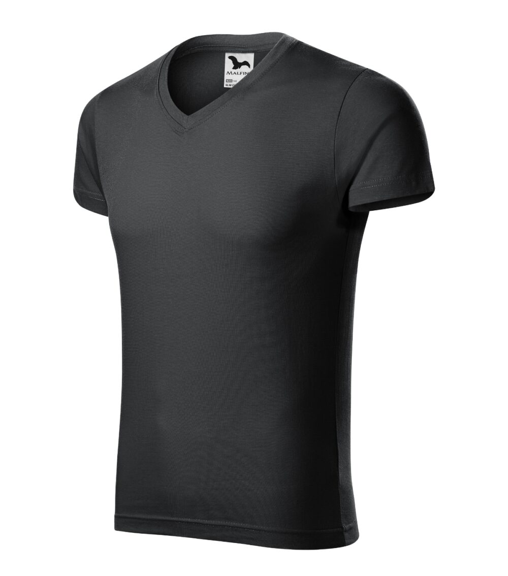 Koszulka męska MALFINI Slim Fit V-neck — Ebony gray