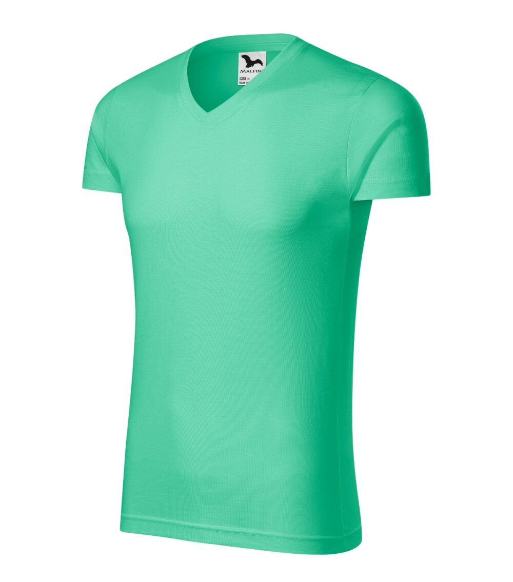 Koszulka męska MALFINI Slim Fit V-neck — Miętowy