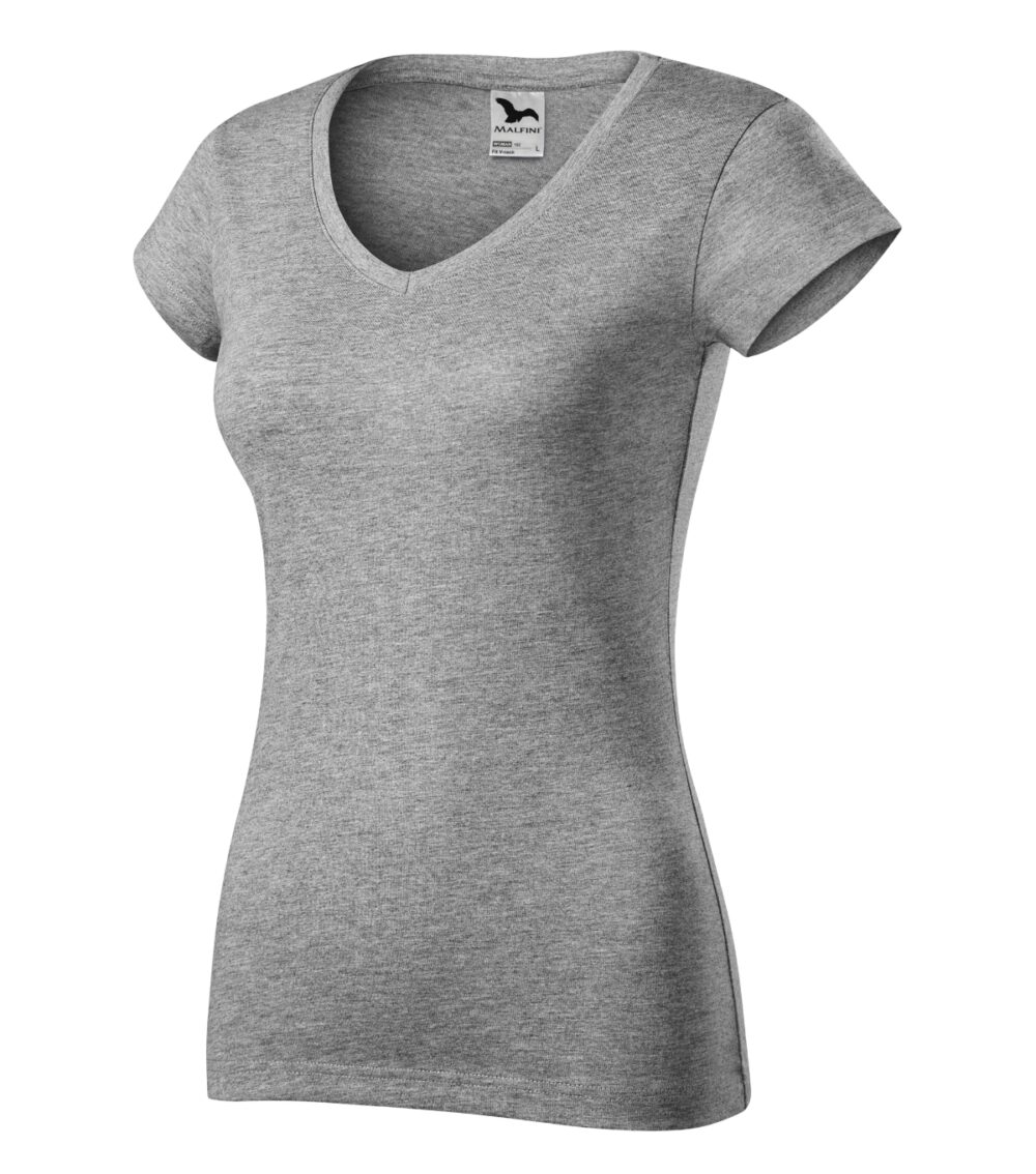 Koszulka damska MALFINI Fit V-neck — Ciemnoszary melanż