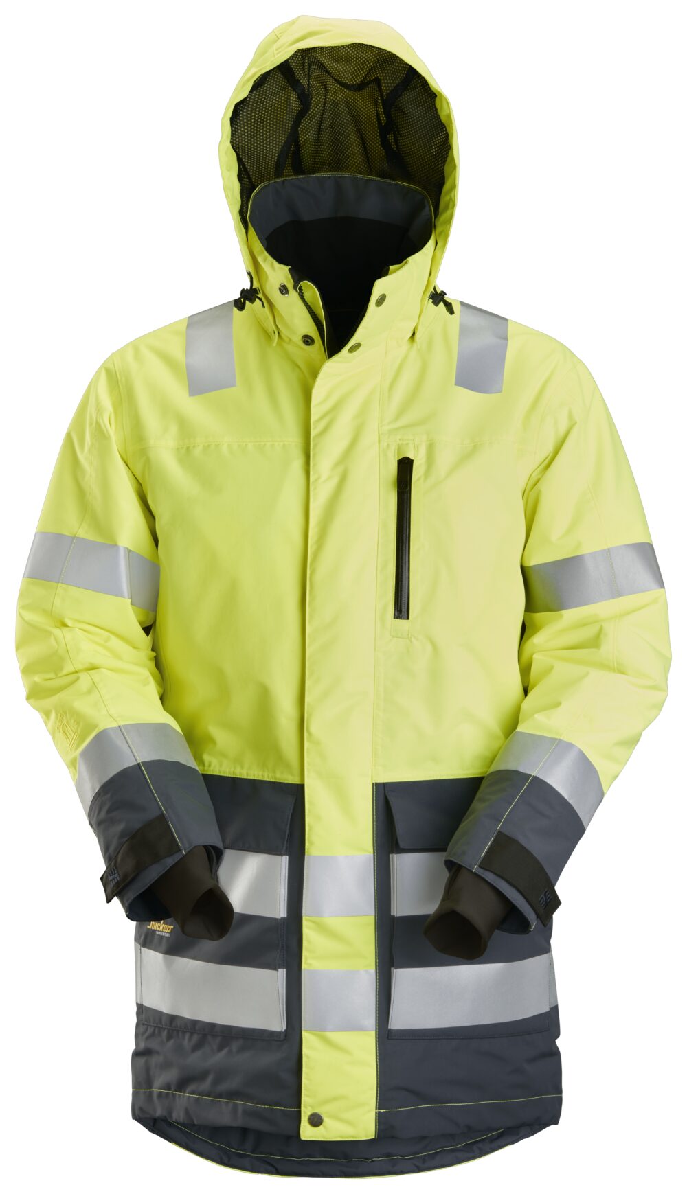 High-Vis, Parka odblaskowa przeciwdeszczowa, EN 20471/3 — Żółty Odblaskowy / Stalowy Szary
