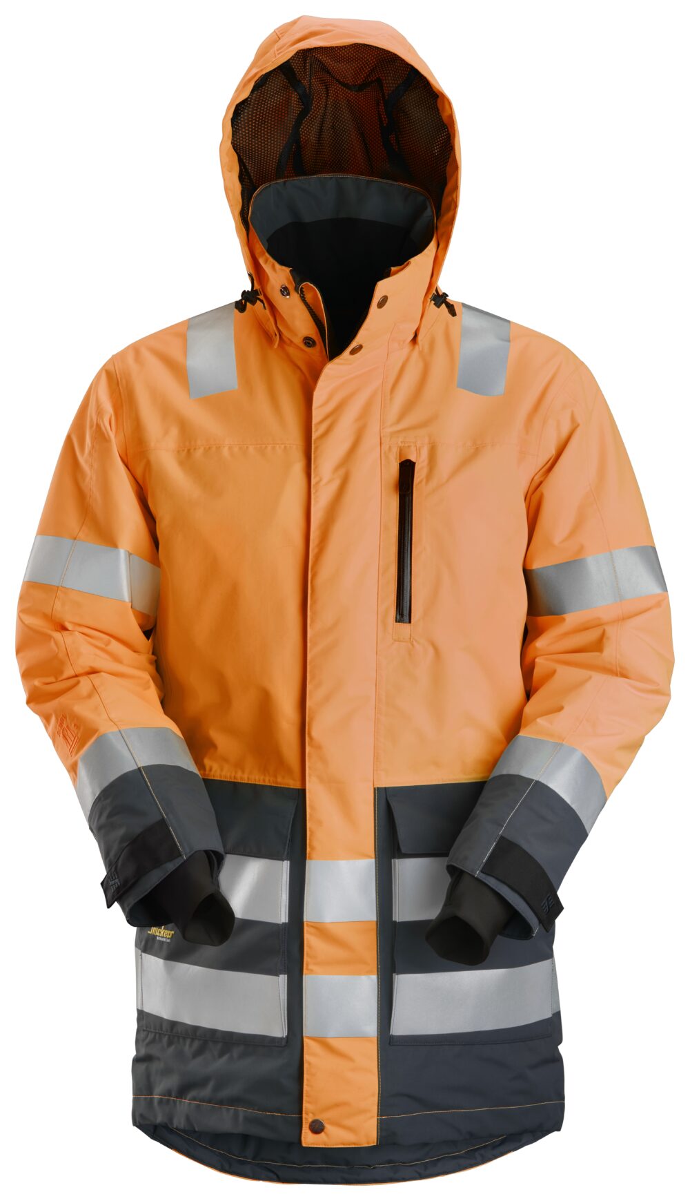 High-Vis, Parka odblaskowa przeciwdeszczowa, EN 20471/3 — Pomarańczowy Odblaskowy / Stalowy Szary